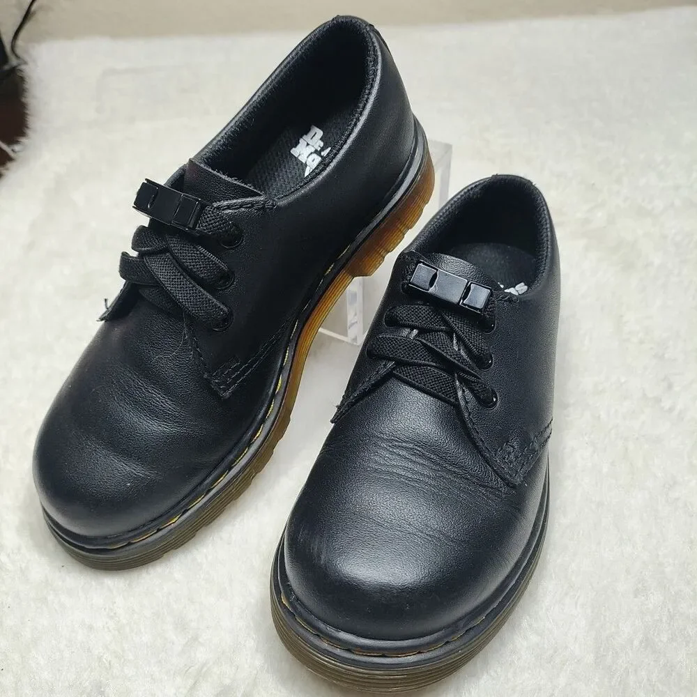 Dr Doc Marten Kids Junior 1461 Softy T Leather Shoes Black Size 12 - Mag Laces